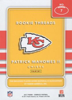 2017 Donruss - Rookie Threads Red #7 Patrick Mahomes II Back