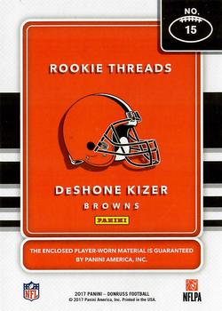 2017 Donruss - Rookie Threads Red #15 DeShone Kizer Back