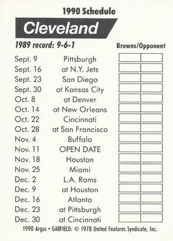 1990 Argus Garfield NFL Team Schedule Cards #NNO Cleveland Browns Back