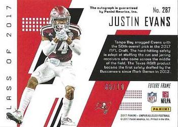 2017 Panini Unparalleled - Class of 2017 Rookie Autographs Teal #287 Justin Evans Back