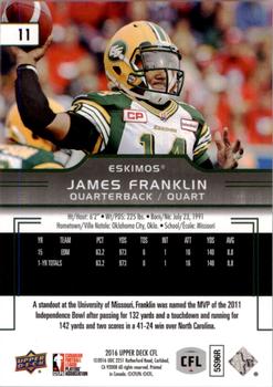 2016 Upper Deck CFL #11 James Franklin Back
