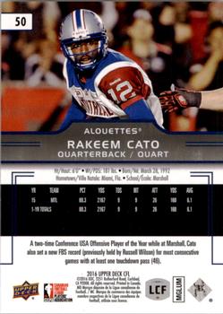 2016 Upper Deck CFL #50 Rakeem Cato Back