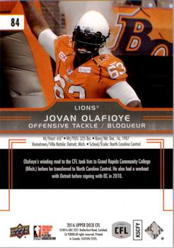 2016 Upper Deck CFL #84 Jovan Olafioye Back