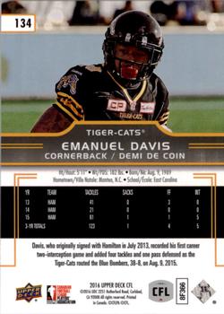 2016 Upper Deck CFL #134 Emanuel Davis Back