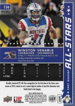 2016 Upper Deck CFL #156 Winston Venable Back