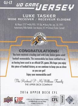 2016 Upper Deck CFL - Game Jersey #GJ-LT Luke Tasker Back