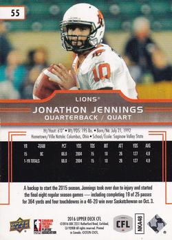 2016 Upper Deck CFL - High Gloss #55 Jonathon Jennings Back