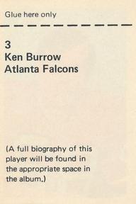 1971 NFLPA Wonderful World Stamps #3 Ken Burrow Back