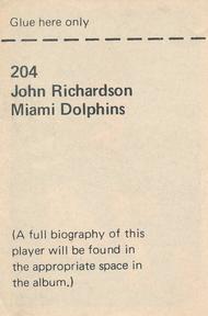 1971 NFLPA Wonderful World Stamps #204 John Richardson Back
