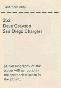 1971 NFLPA Wonderful World Stamps #352 Dave Grayson Back
