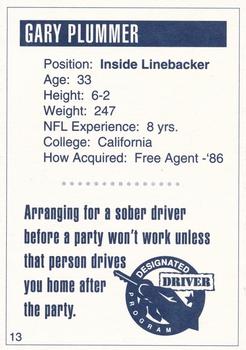 1993 San Diego Chargers Police #13 Gary Plummer Back