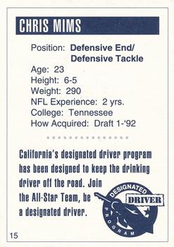 1993 San Diego Chargers Police #15 Chris Mims Back