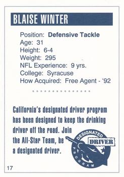 1993 San Diego Chargers Police #17 Blaise Winter Back