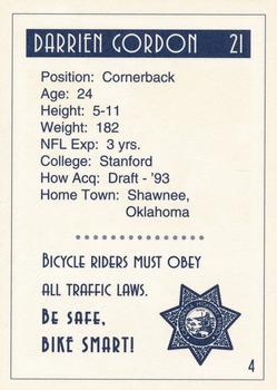 1995 San Diego Chargers Police #4 Darrien Gordon Back