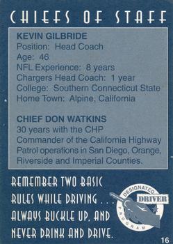 1997 San Diego Chargers Police #16 Kevin Gilbride / Don Watkins Back