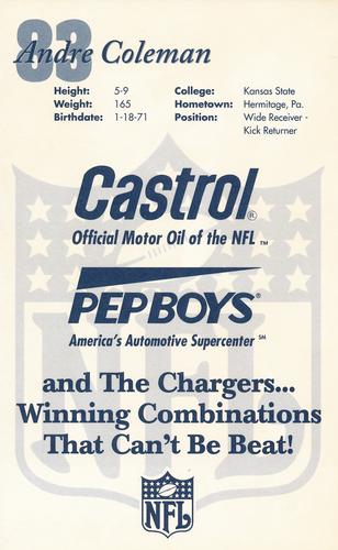 1994 Castrol San Diego Chargers  #NNO Andre Coleman Back