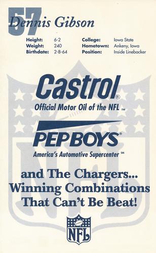 1994 Castrol San Diego Chargers  #NNO Dennis Gibson Back