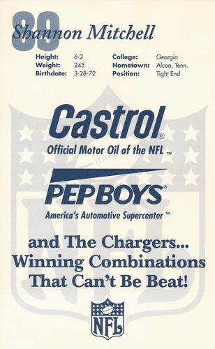 1994 Castrol San Diego Chargers  #NNO Shannon Mitchell Back