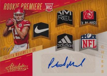 2017 Panini Absolute - Rookie Premiere Material Autographs Five Spectrum #279 Patrick Mahomes II Front