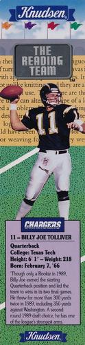 1990 Knudsen San Diego Chargers Bookmarks #NNO Billy Joe Tolliver Front