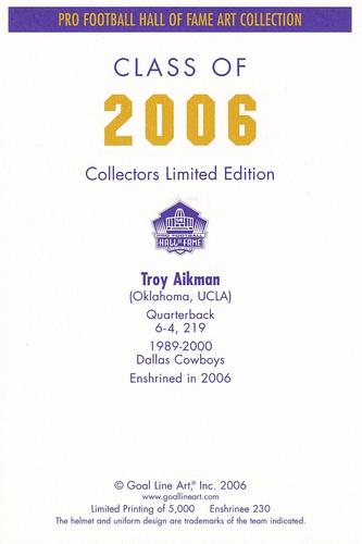 2006 Goal Line Hall of Fame Art Collection #230 Troy Aikman Back