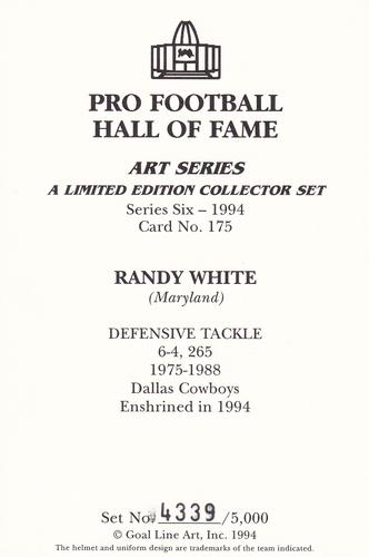 1994 Goal Line Hall of Fame Art Collection #175 Randy White Back