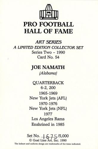 1990 Goal Line Hall of Fame Art Collection #54 Joe Namath Back