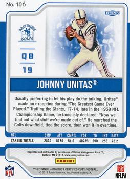 2017 Donruss Certified Cuts #106 Johnny Unitas Back