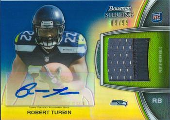 2012 Bowman Sterling - Autographed Rookie Relics Blue Refractors #BSAR-RTU Robert Turbin Front