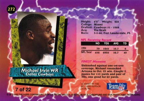 1995 Finest Pro Bowl Jumbos #7 Michael Irvin Back