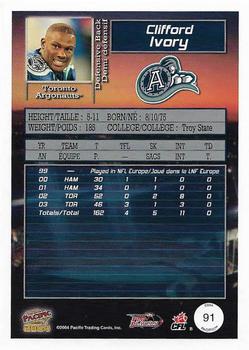 2004 Pacific CFL #91 Clifford Ivory Back