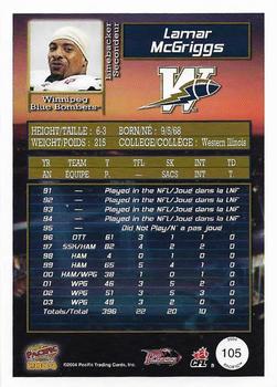 2004 Pacific CFL #105 Lamar McGriggs Back