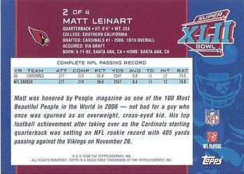 2008 Topps Arizona Cardinals Super Bowl XLII Card Show #2 Matt Leinart Back