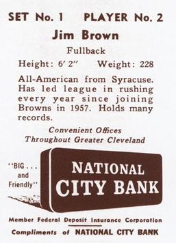 1961 National City Bank Cleveland Browns - Set No. 1 #2 Jim Brown Back