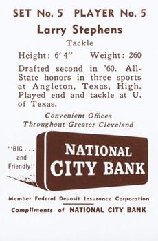 1961 National City Bank Cleveland Browns - Set No. 5 #5 Larry Stephens Back