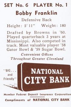 1961 National City Bank Cleveland Browns - Set No. 6 #1 Bobby Franklin Back