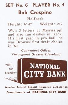 1961 National City Bank Cleveland Browns - Set No. 6 #4 Bob Crespino Back