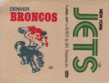 1975 Fleer Football Patches #NNO Denver Broncos Logo / New York Jets Name Front