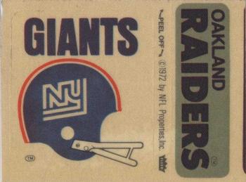 1975 Fleer Football Patches #NNO New York Giants Helmet / Oakland Raiders Name Front