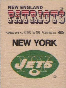 1975 Fleer Football Patches #NNO New York Jets Logo / New England Patriots Name Front