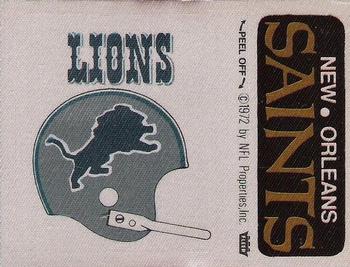 1972 Fleer Football Patches #NNO Detroit Lions Helmet / New Orleans Saints Name Front