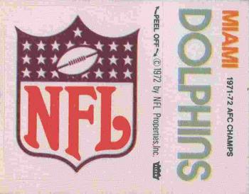 1972 Fleer Football Patches #NNO National Football League Logo / AFC Champion Miami Dolphins Front