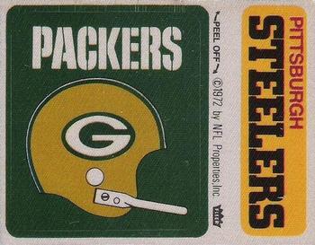 1973 Fleer Football Patches #NNO Green Bay Packers Helmet / Pittsburgh Steelers Name Front