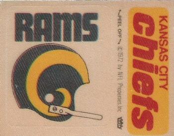 1973 Fleer Football Patches #NNO Los Angeles Rams Helmet / Kansas City Chiefs Name Front