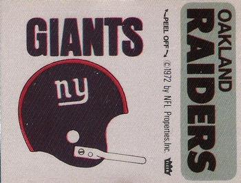 1973 Fleer Football Patches #NNO New York Giants Helmet / Oakland Raiders Name Front