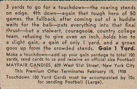 1937 Mayfair Candies Touchdown 100 Yards (R343) #NNO 3 Yards to go… Back