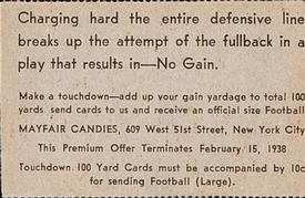 1937 Mayfair Candies Touchdown 100 Yards (R343) #NNO Charging hard… Back