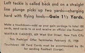 1937 Mayfair Candies Touchdown 100 Yards (R343) #NNO Left tackle is called… Back