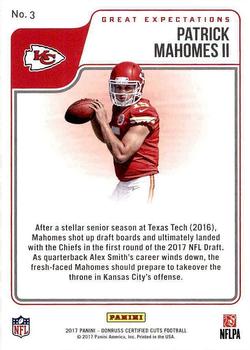 2017 Donruss Certified Cuts - Great Expectations #3 Patrick Mahomes II Back