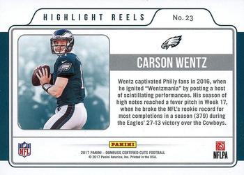 2017 Donruss Certified Cuts - Highlight Reels #23 Carson Wentz Back